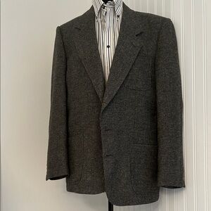 Vintage Classic Tweed Wool Charcoal Blazer for Men